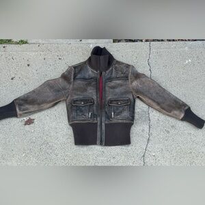 Brown Leather Levi Distressed Jacket Size Large